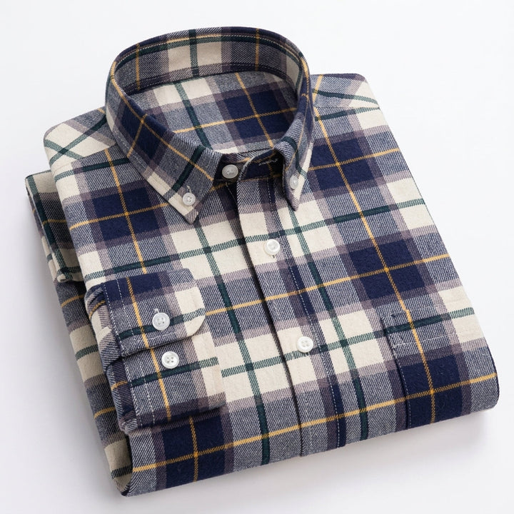 Men's Plaid Button-Down Shirt - Cream