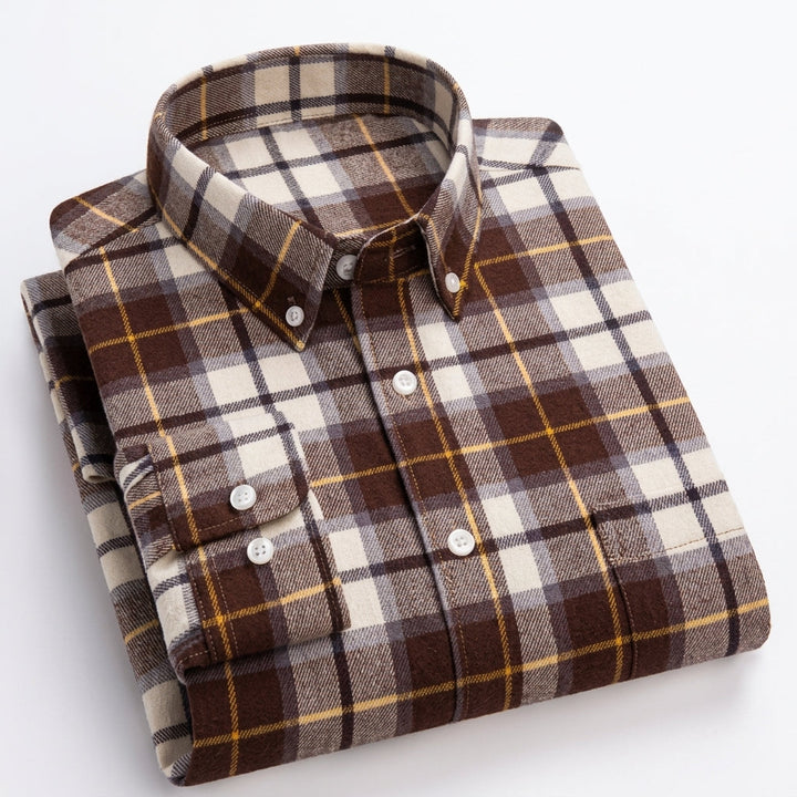 Men's Plaid Button-Down Shirt - Taupe Brown