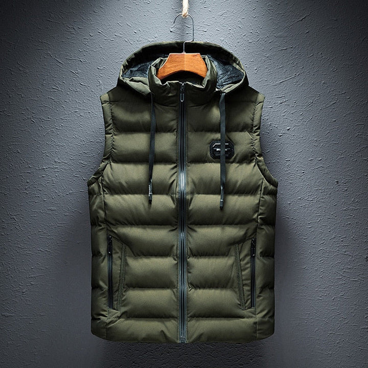 Men's Pocket Hooded Gilet in Army Green