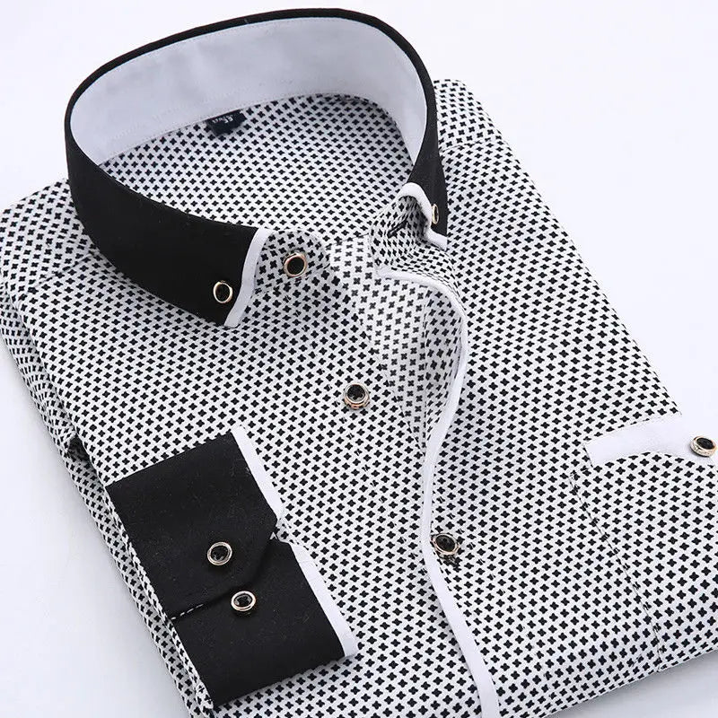 Men's Polka Dot Shirt with Contrast Collar - Black/Grey