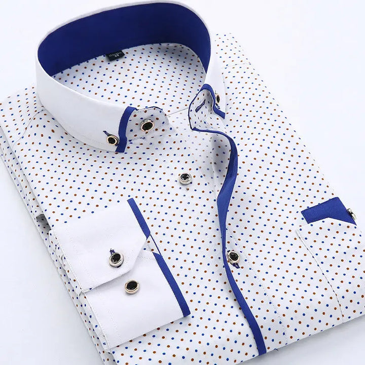 Men's Polka Dot Shirt with Contrast Collar - White/Blue