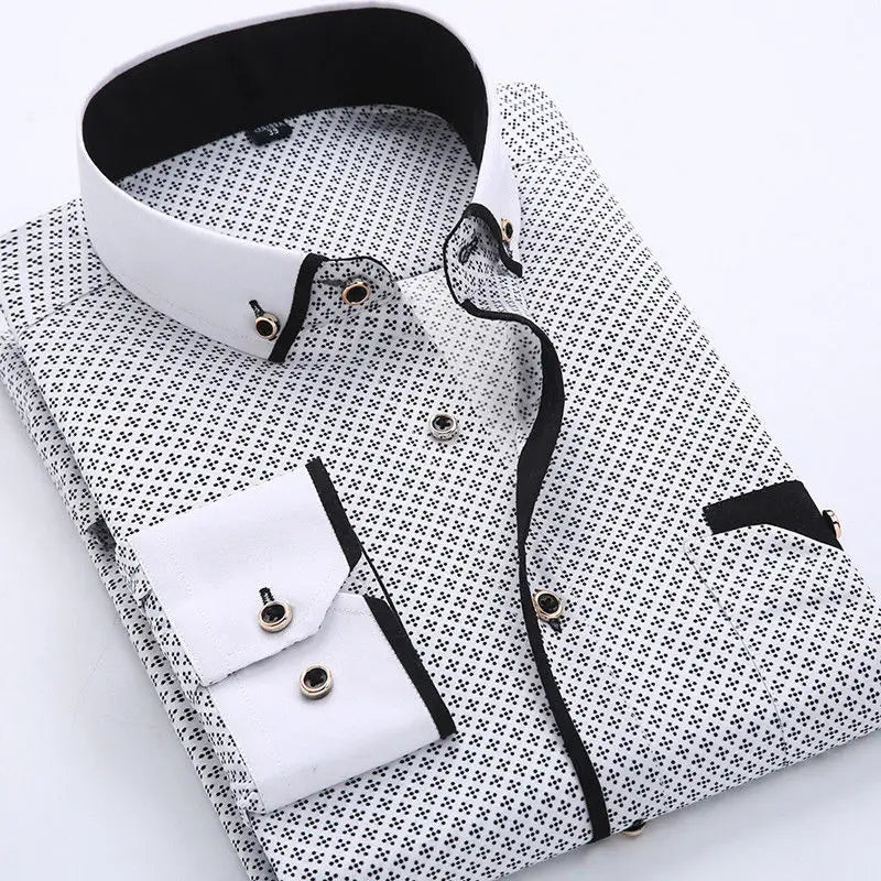 Men's Polka Dot Shirt with Contrast Collar - Black/Dark Grey