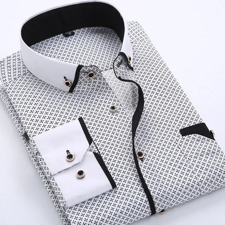 Men's Polka Dot Shirt with Contrast Collar - Black/Dark Grey