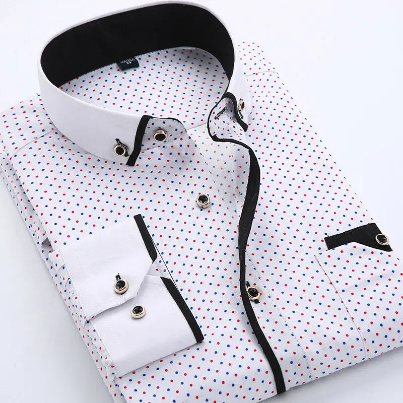 Men's Polka Dot Shirt with Contrast Collar - Black/White
