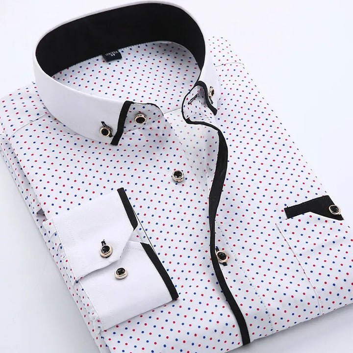 Men's Polka Dot Shirt with Contrast Collar - Black/White