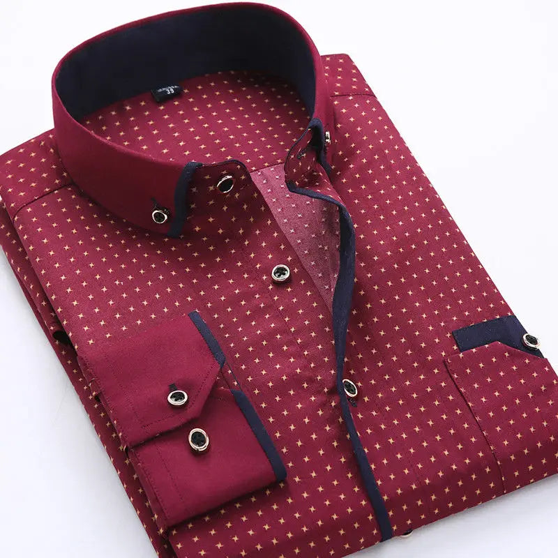 Men's Polka Dot Shirt with Contrast Collar - Red