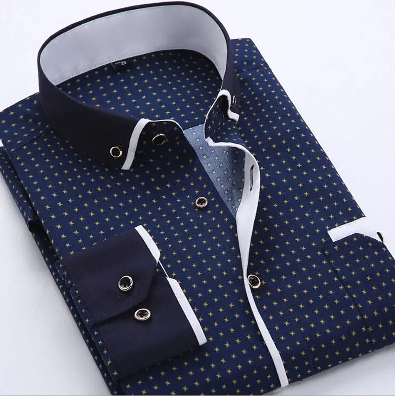 Men's Polka Dot Shirt with Contrast Collar - Navy Blue
