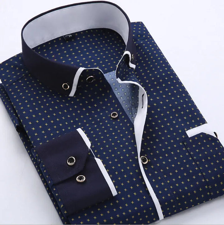 Men's Polka Dot Shirt with Contrast Collar - Navy Blue