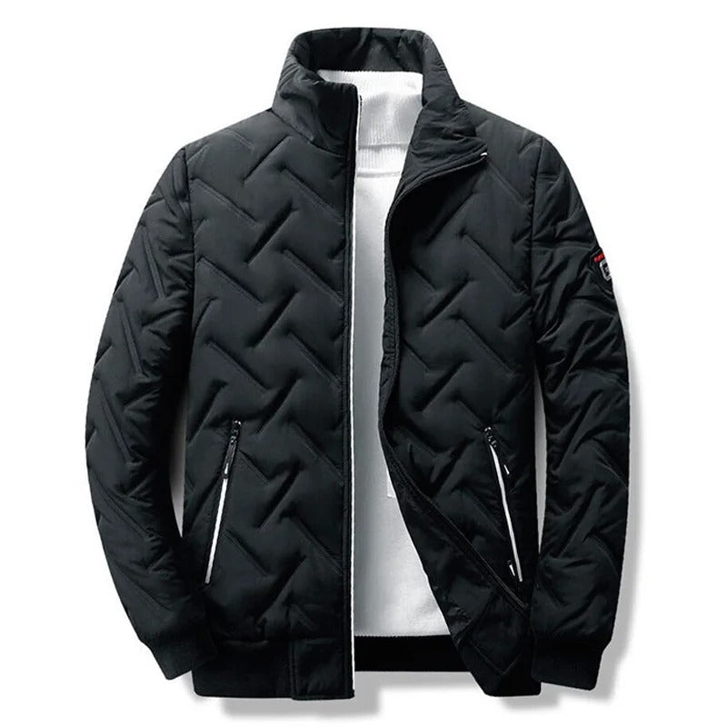 Men's Quilted Bomber Jacket with Zip Pockets in Black