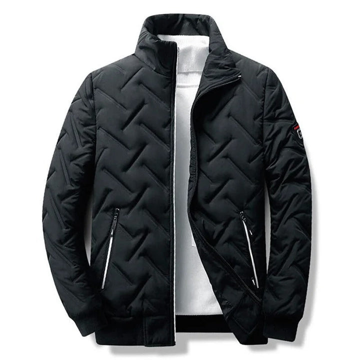 Men's Quilted Bomber Jacket with Zip Pockets in Black