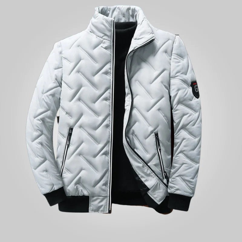 Men's Quilted Bomber Jacket with Zip Pockets in Gray