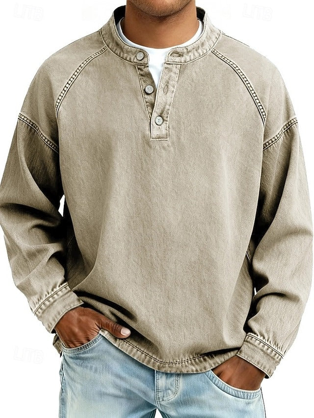 Men's Relaxed Everyday Fit Henley Sweatshirt - photo 5