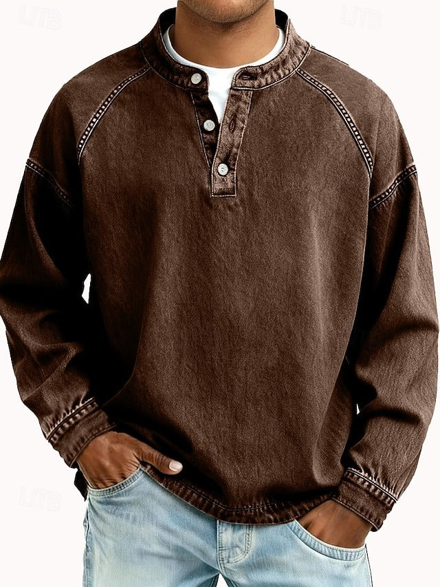 Men's Relaxed Everyday Fit Henley Sweatshirt - photo 8