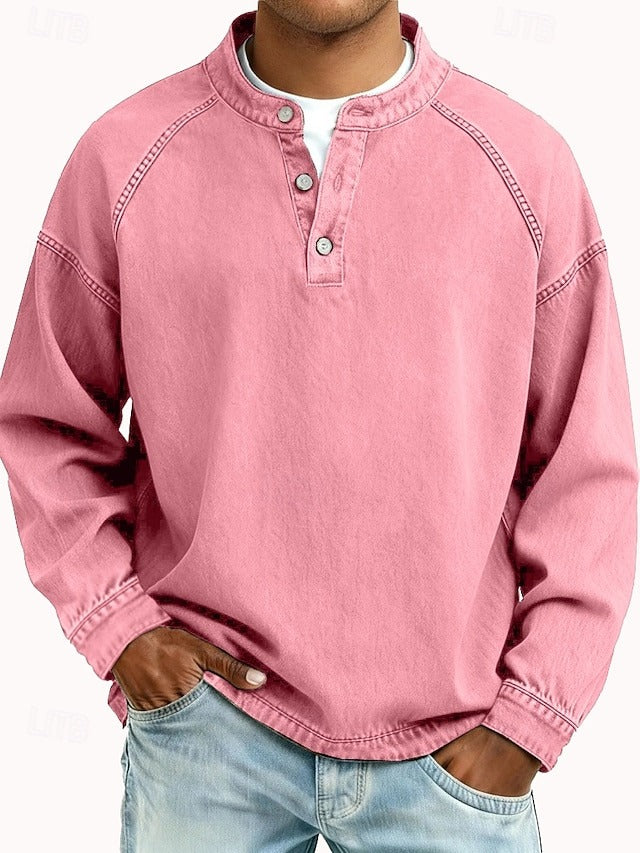 Men's Relaxed Everyday Fit Henley Sweatshirt - photo 9
