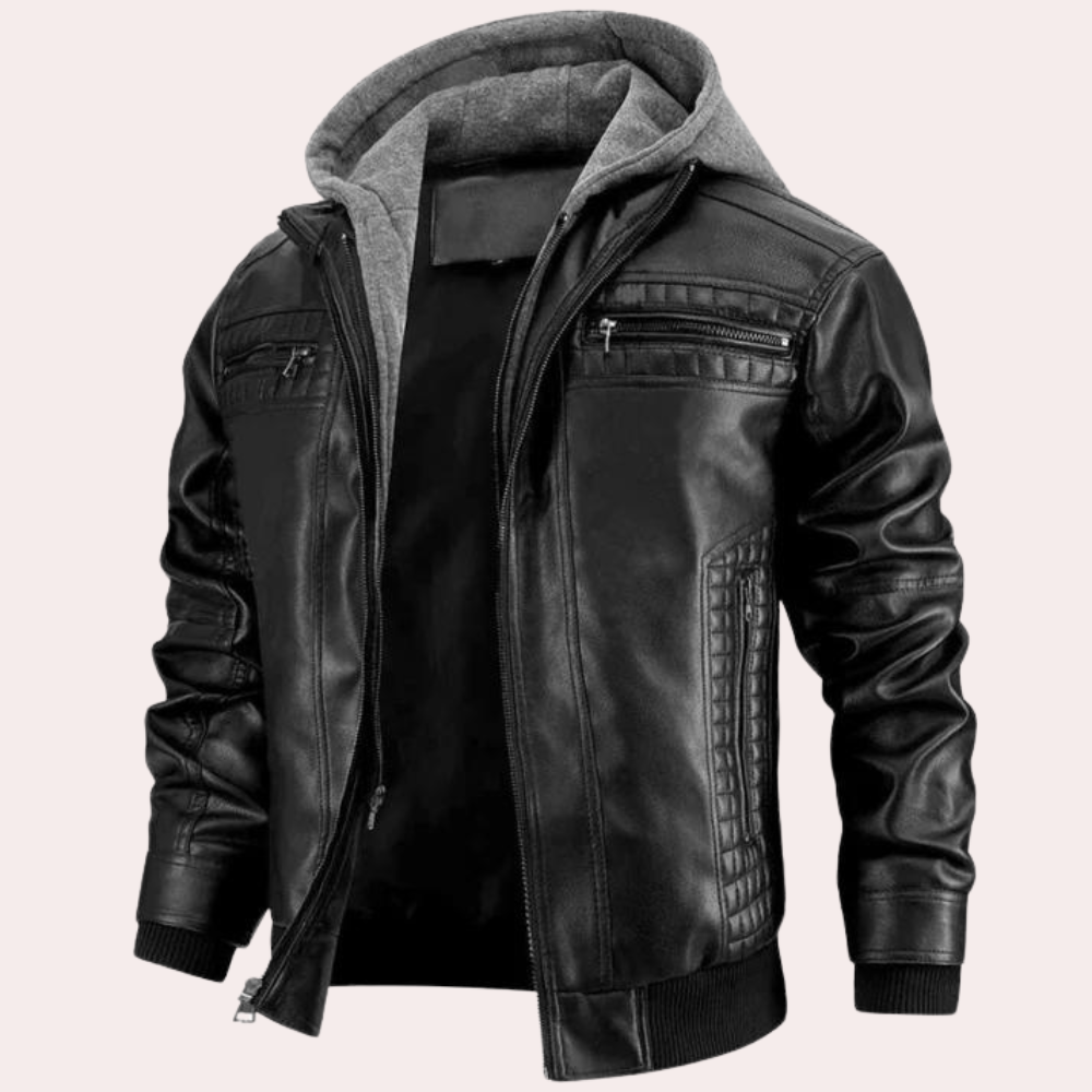 Men's Relaxed Hooded Jacket with Roll Neck in Black