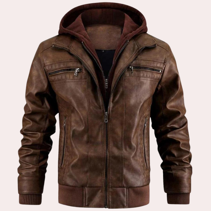 Men's Relaxed Hooded Jacket with Roll Neck in Brown