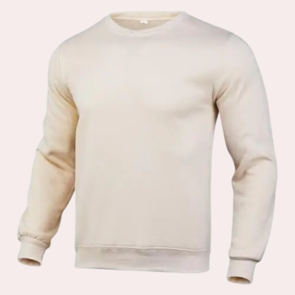 Men's Relaxed Jumper with Crew Neck and Ribbed Cuffs in Apricot
