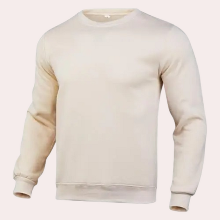 Men's Relaxed Jumper with Crew Neck and Ribbed Cuffs in Apricot