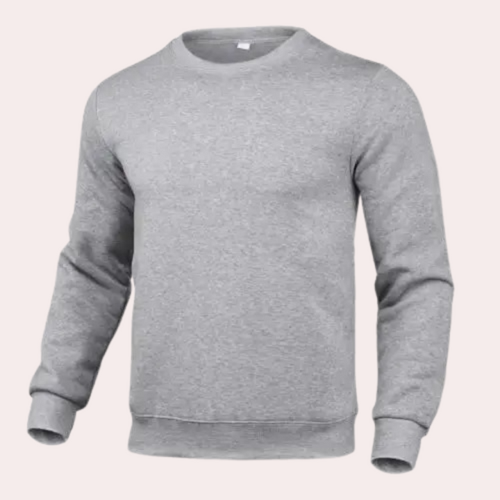 Men's Relaxed Jumper with Crew Neck and Ribbed Cuffs in Grey