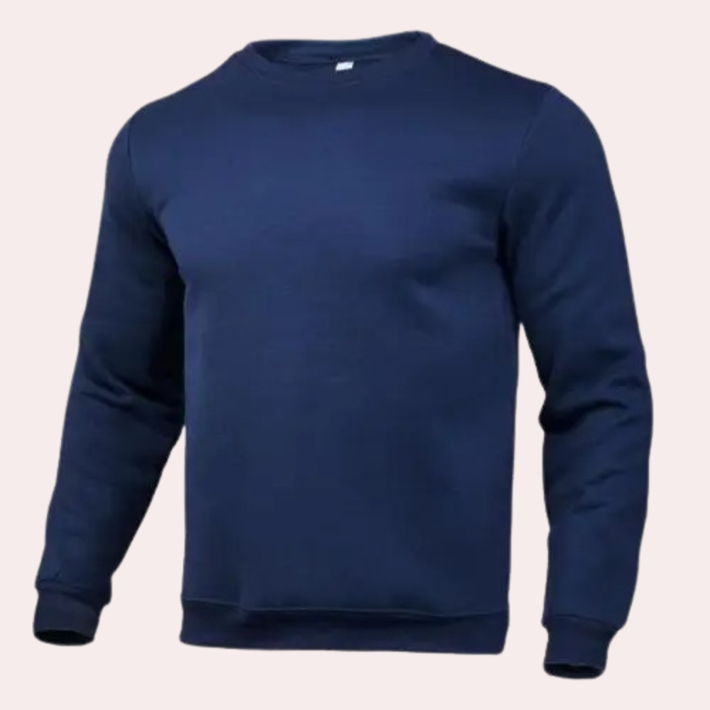 Men's Relaxed Jumper with Crew Neck and Ribbed Cuffs in Navy
