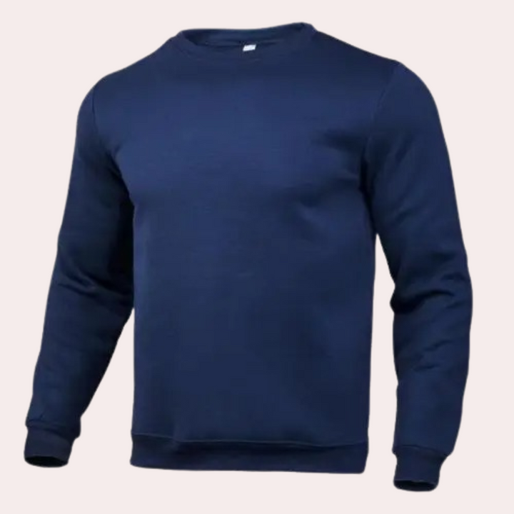 Men's Relaxed Jumper with Crew Neck and Ribbed Cuffs in Navy