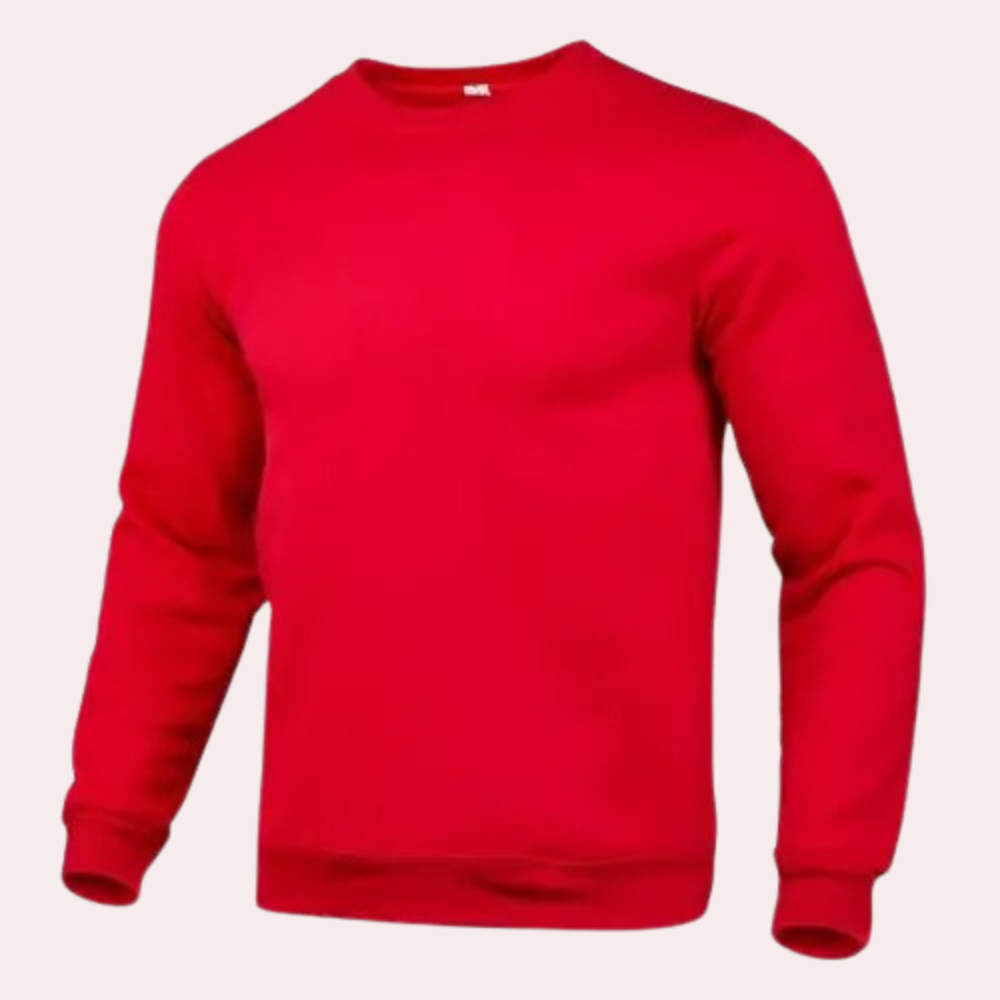 Men's Relaxed Jumper with Crew Neck and Ribbed Cuffs in Red