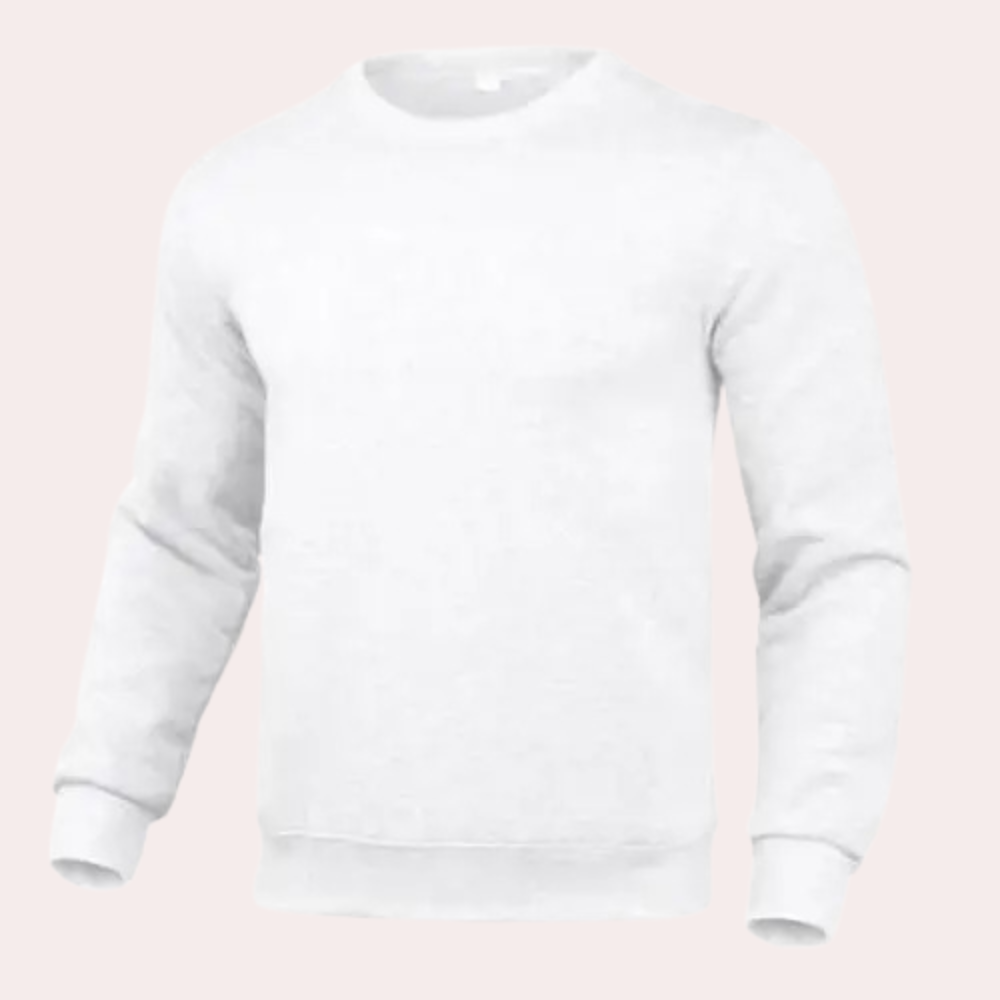 Men's Relaxed Jumper with Crew Neck and Ribbed Cuffs in White