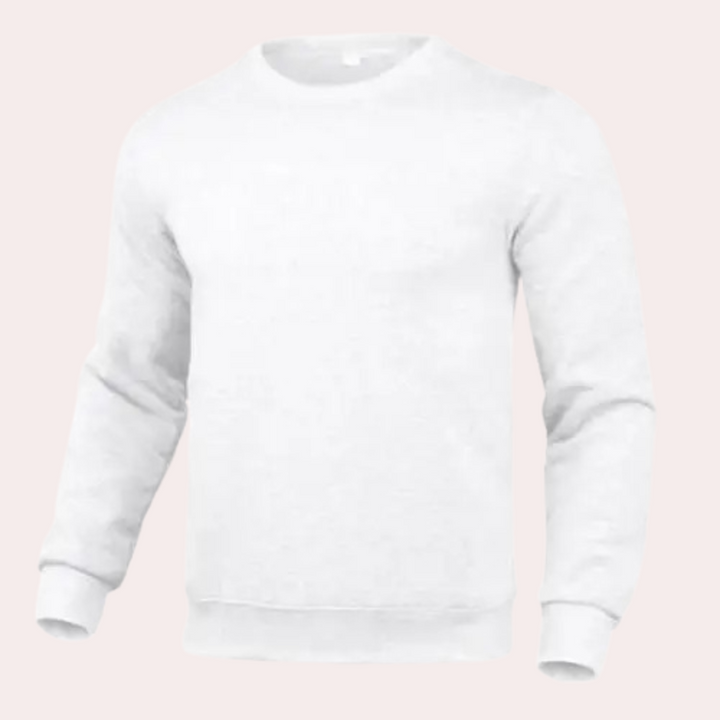 Men's Relaxed Jumper with Crew Neck and Ribbed Cuffs in White