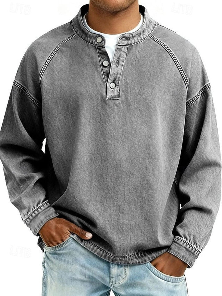 Men's Retro Henley Long-Sleeve Pullover Sweater