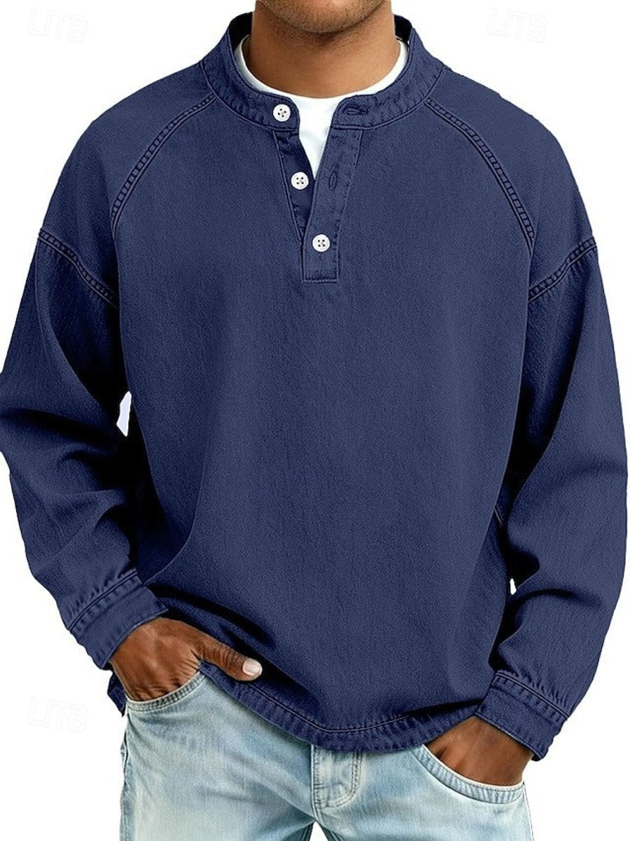 Men's Retro Henley Long-Sleeve Pullover Sweater
