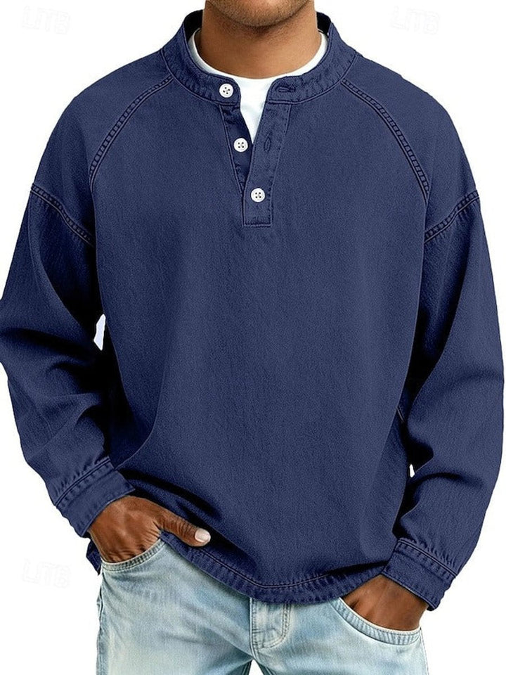 Men's Retro Henley Long-Sleeve Pullover Sweater