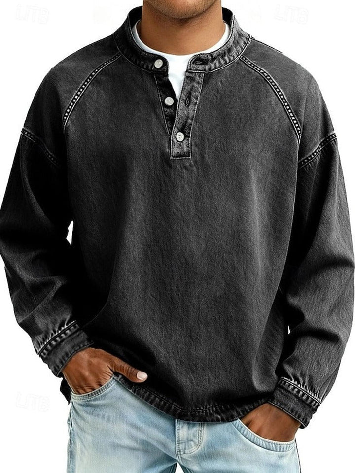 Men's Retro Henley Long-Sleeve Pullover Sweater