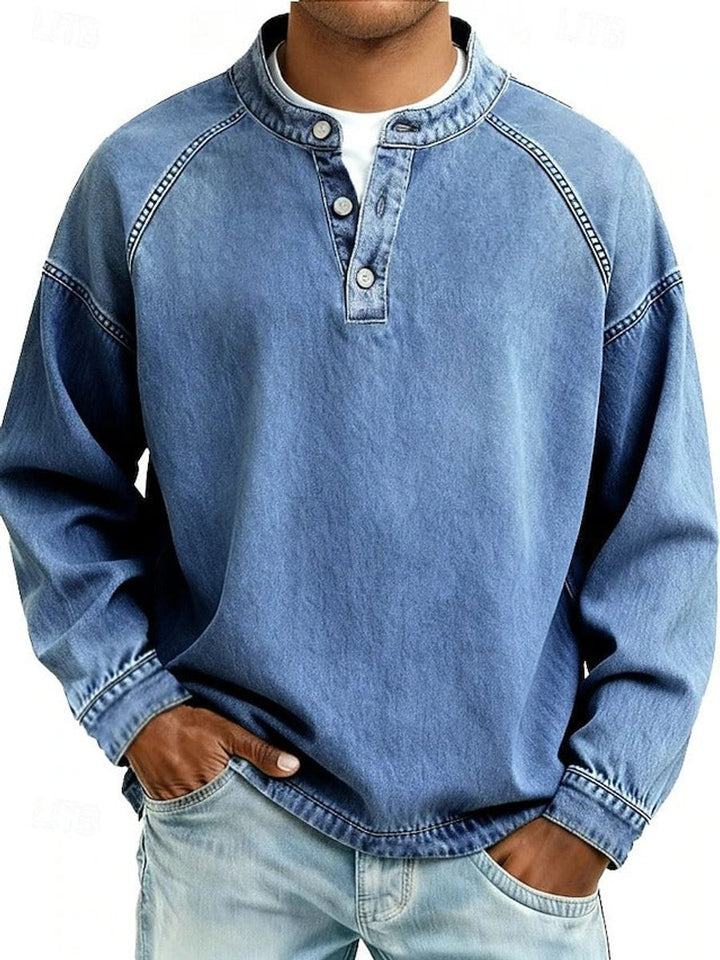 Men's Retro Henley Long-Sleeve Pullover Sweater