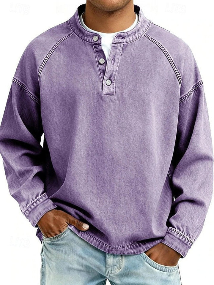 Men's Retro Henley Long-Sleeve Pullover Sweater