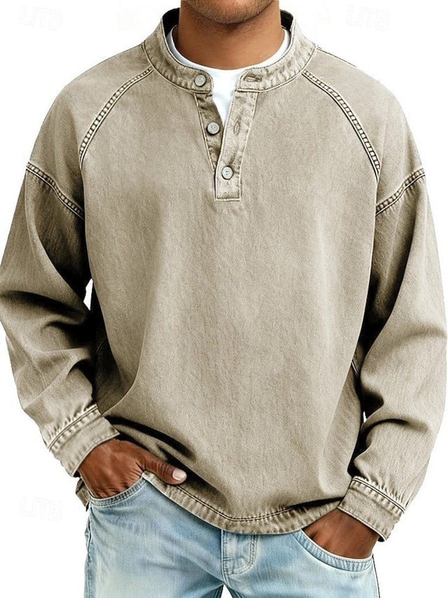 Men's Retro Henley Long-Sleeve Pullover Sweater