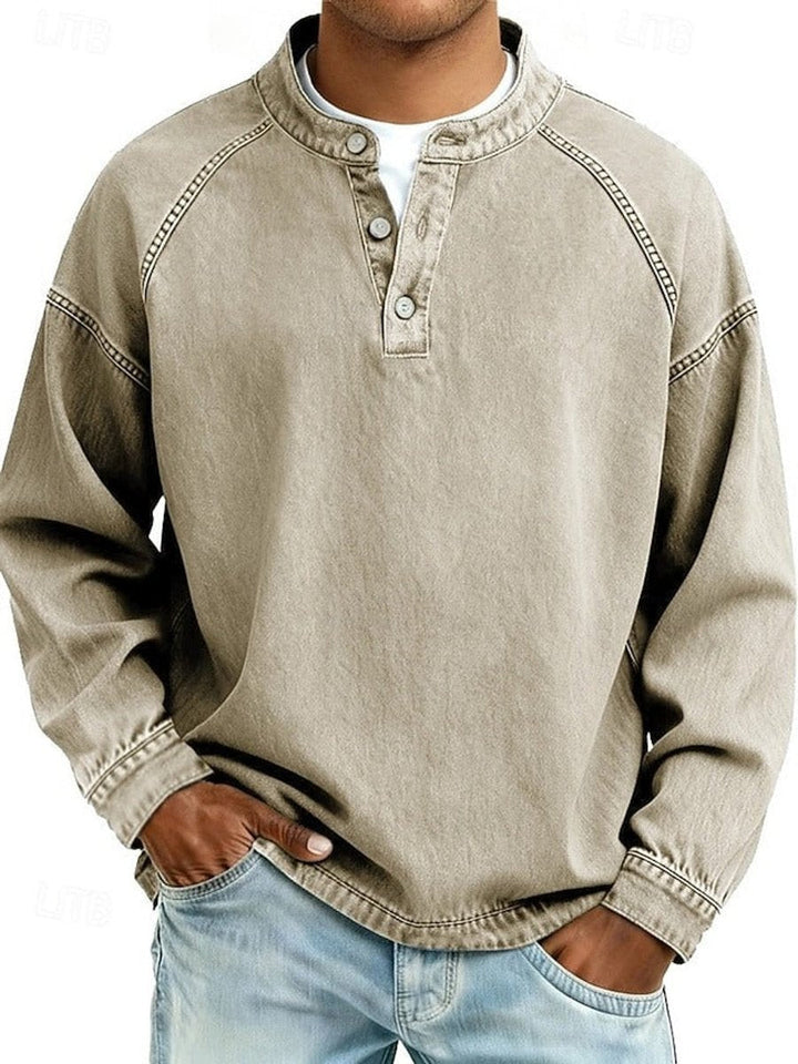Men's Retro Henley Long-Sleeve Pullover Sweater