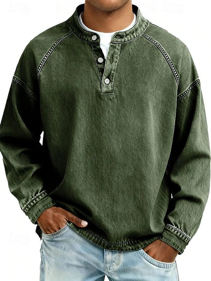 Men's Retro Henley Long-Sleeve Pullover Sweater