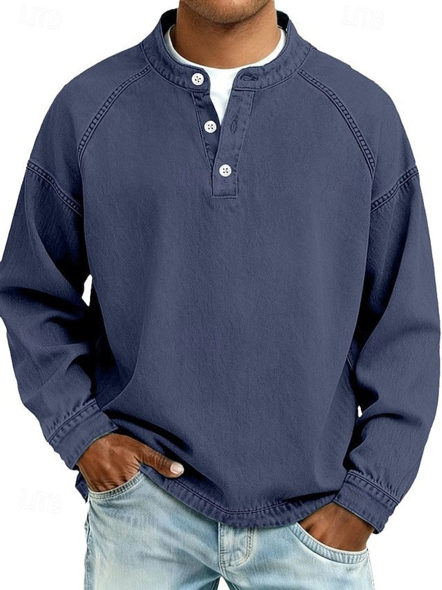 Men's Retro Henley Long-Sleeve Pullover Sweater