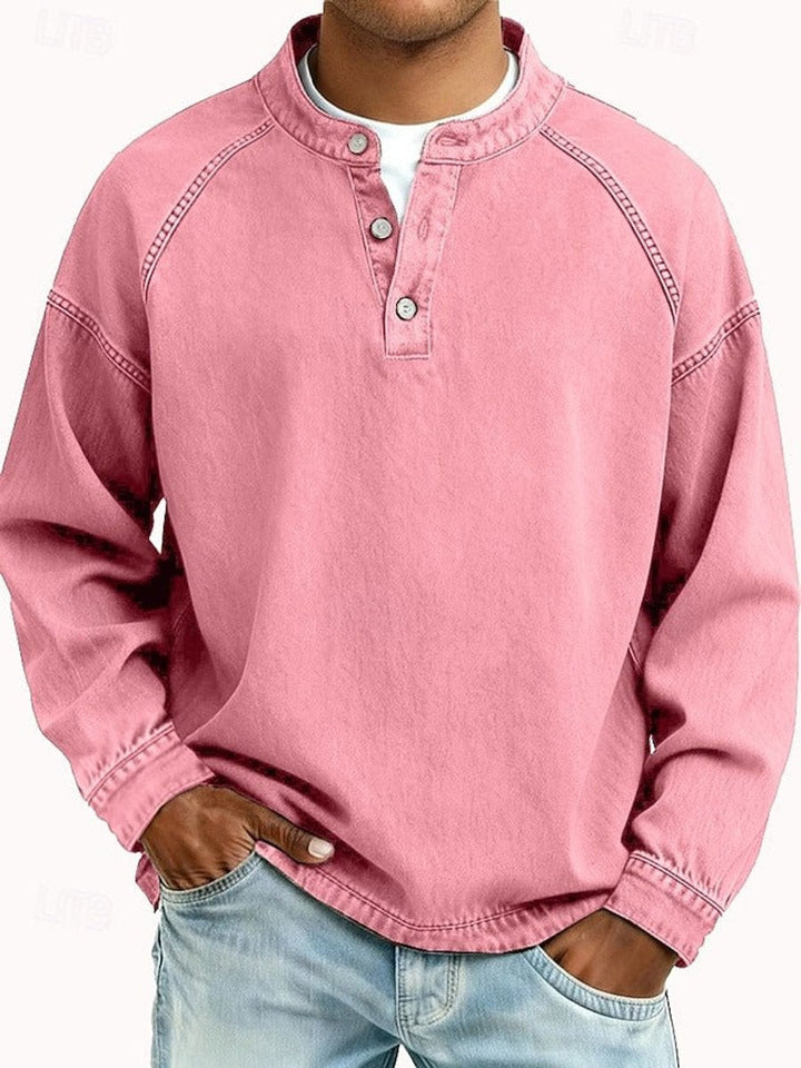 Men's Retro Henley Long-Sleeve Pullover Sweater