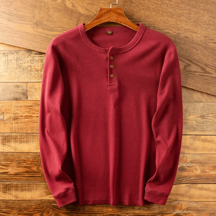 Frank - Men's Ribbed Henley Top with Button Placket