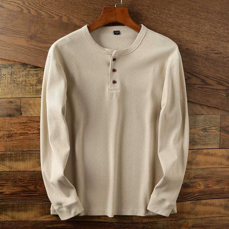 Frank - Men's Ribbed Henley Top with Button Placket