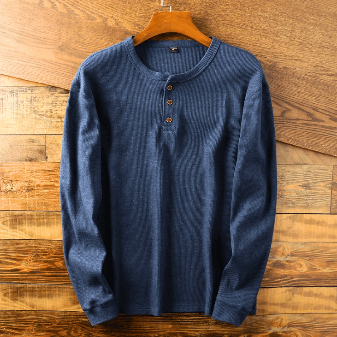 Frank - Men's Ribbed Henley Top with Button Placket