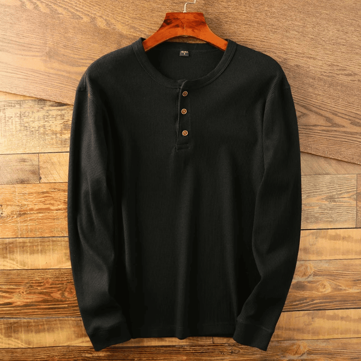 Frank - Men's Ribbed Henley Top with Button Placket