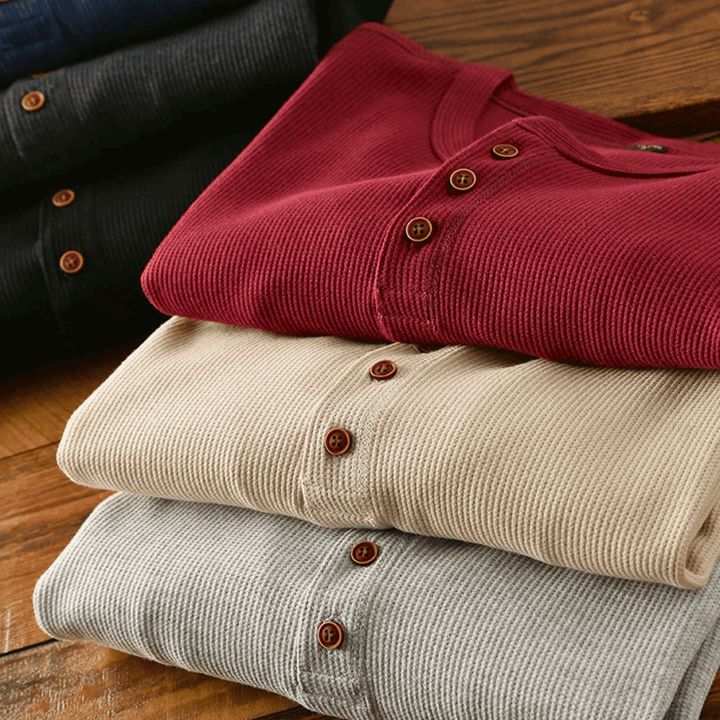 Frank - Men's Ribbed Henley Top with Button Placket
