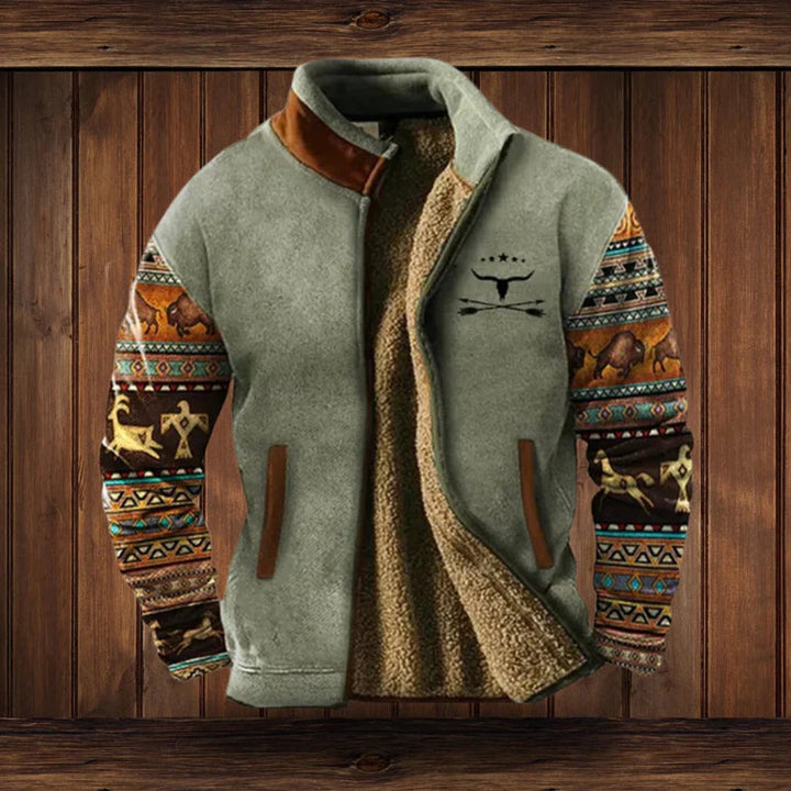 Hugh - Men's Sherpa Lined Aztec Print Zip Jacket