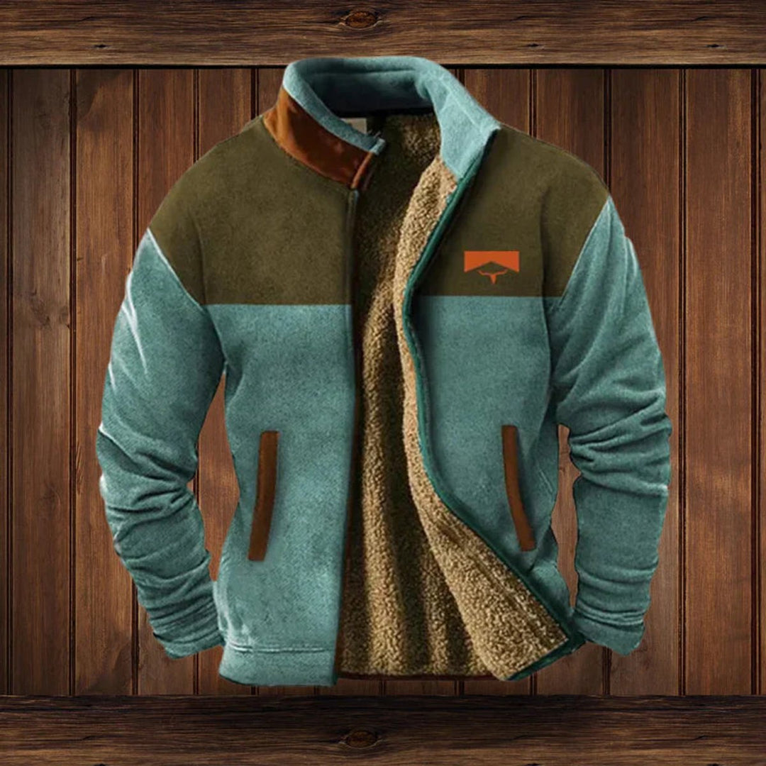 Hugh - Men's Sherpa Lined Aztec Print Zip Jacket