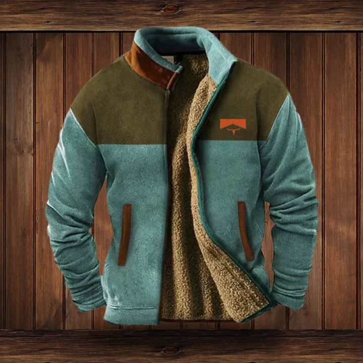 Hugh - Men's Sherpa Lined Aztec Print Zip Jacket