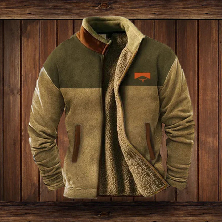 Hugh - Men's Sherpa Lined Aztec Print Zip Jacket