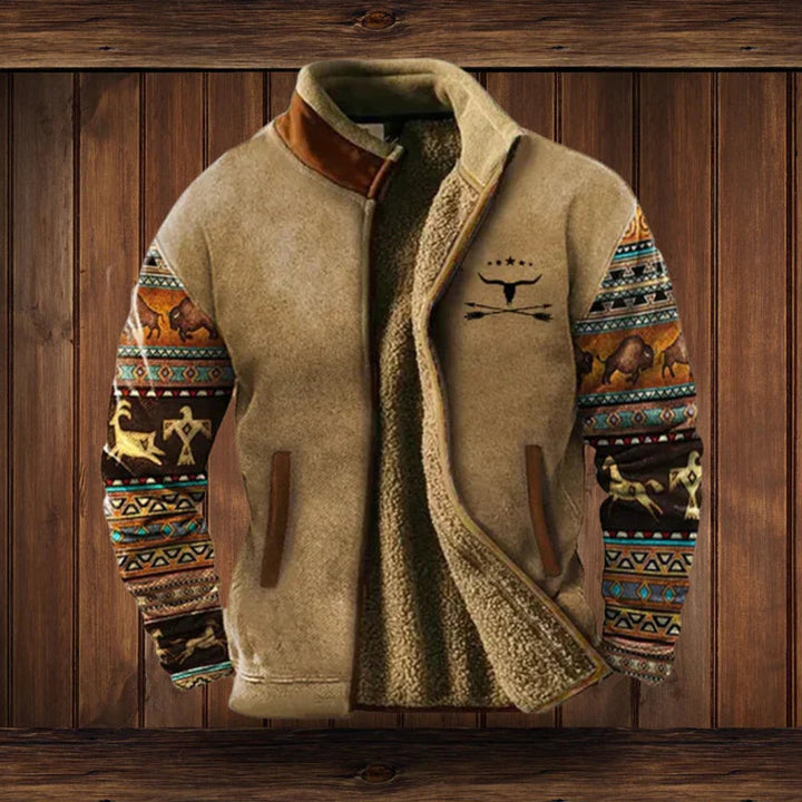 Hugh - Men's Sherpa Lined Aztec Print Zip Jacket