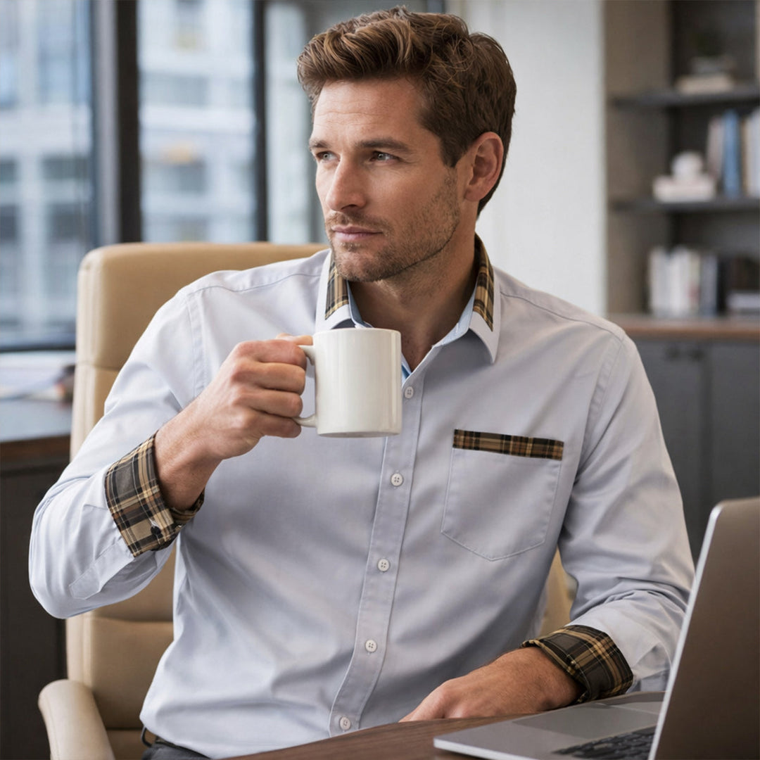 Men's Shirt with Check Collar and Cuffs